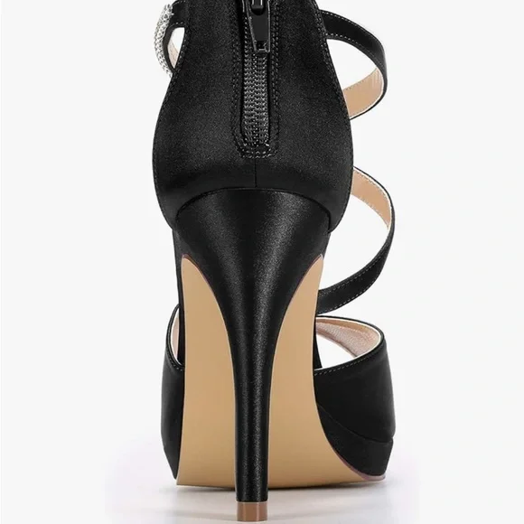 ERIJUNOR High Heels Peep Toe Rhinestone S Strap Prom Wedding Evening Shoes - Picture 7 of 7